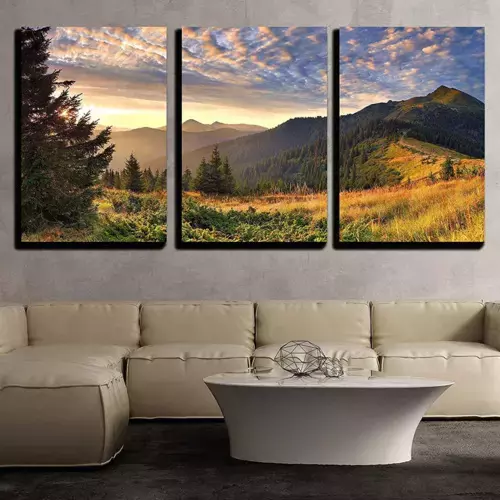 16"x24"x3 Panels Tranquil mountain lake Wall26 3 Piece Canvas Print 